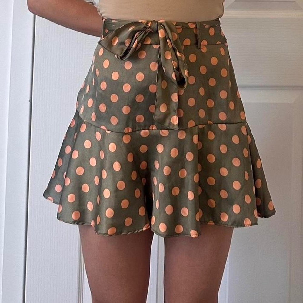 Zara Polka Dot Mini Skirt - Olive and Pink